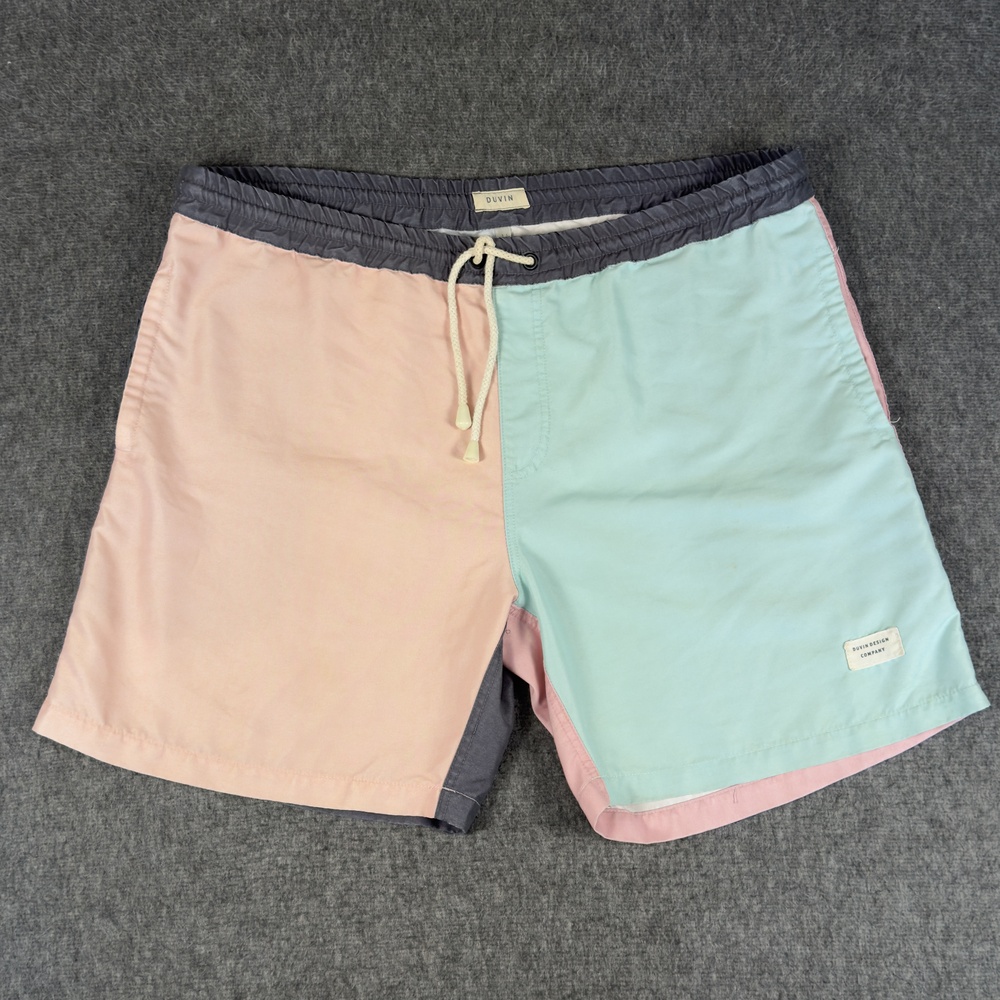 Duvin Swim Shorts Mens Medium Multicolor Colorblock Trunks Lined Drawstring